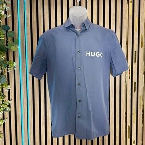 Authentic ✅🔥 HUGO by Hugo Boss Men's Relaxed-Fit Logo Ebor Shirt gray blue print